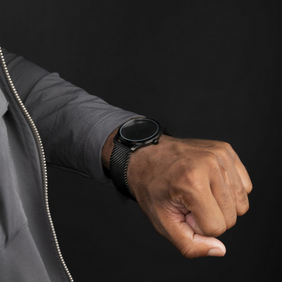 Vollschwarze Minimalistische Herren- und Damenarmbanduhr – Schwarzes Gehäuse mit Edelstahl-Mesh-Armband