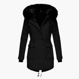 Andrea | Damen Casual Warme Longline Kapuzen Winterjacke in Schwarz