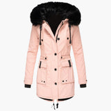 Andrea | Damen Casual Warme Longline Kapuzen Winterjacke in Rosa