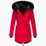 Andrea | Damen Casual Warme Longline Kapuzen Winterjacke in Rot