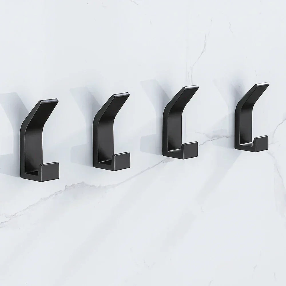 Wandhaken - Aus solidem Aluminium - Schwarz - Mit Badezimmerkleber - Für Badezimmer und Wohnzimmer - 7x3cm