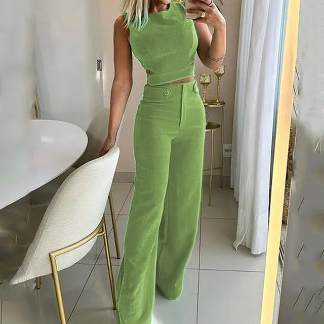 Bronwyn - Trendiges zweiteiliges Set: Crop Top & High-Waist Hose
