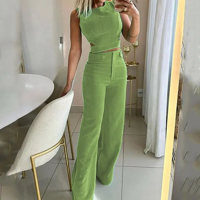 Bronwyn - Trendiges zweiteiliges Set: Crop Top & High-Waist Hose