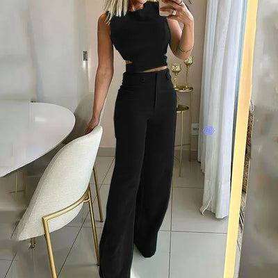 Bronwyn - Trendiges zweiteiliges Set: Crop Top & High-Waist Hose