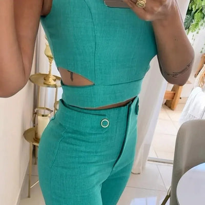 Bronwyn - Trendiges zweiteiliges Set: Crop Top & High-Waist Hose