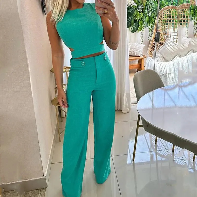 Bronwyn - Trendiges zweiteiliges Set: Crop Top & High-Waist Hose