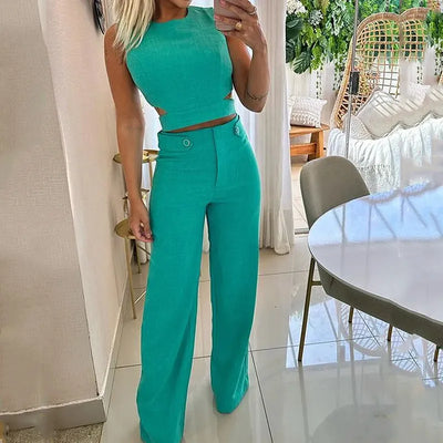 Bronwyn - Trendiges zweiteiliges Set: Crop Top & High-Waist Hose