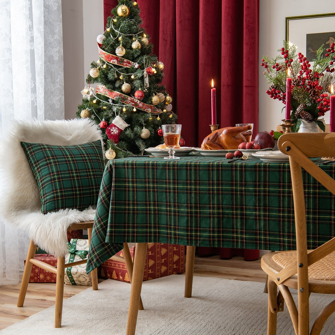 Weihnachtsfeier Traditionelle Schottische Karos Tischdecke