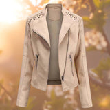 Mandy Noir Lederjacke im Biker-Style in Khaki