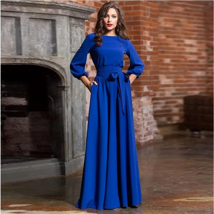 Stilvolles Langarm-Hochzeitsgastkleid für Damen | Maxi