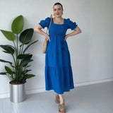 Bella™-Kleid aus strukturierter Viskose mit Prinzessinnenärmeln / Leichtigkeit, Charme und Feminität in jeder Bewegung in Blau