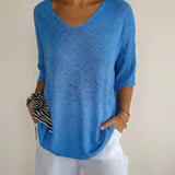 Carmim™ Bluse aus weichem Strick mit strukturierter Masche in Blau