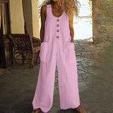 Lässiger Button-Up Jumpsuit mit weitem Bein und Taschen in Pink