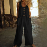 Lässiger Button-Up Jumpsuit mit weitem Bein und Taschen in Schwarz