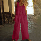 Lässiger Button-Up Jumpsuit mit weitem Bein und Taschen in Ziegelrot