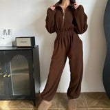 Vancouver™ Sweat-Jumpsuit mit Stehkragen und definierter Taille in Braun