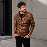 Vorreiter™ Premium Lederjacke mit Stehkragen in Braun