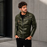 Vorreiter™ Premium Lederjacke mit Stehkragen in Olivgrün