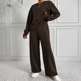 Estelle™ Premium-Sweatshirt-Set mit Palazzo-Hose in Braun