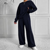 Estelle™ Premium-Sweatshirt-Set mit Palazzo-Hose in Dunkelblau