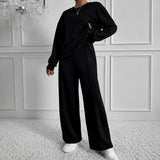 Estelle™ Premium-Sweatshirt-Set mit Palazzo-Hose in Schwarz