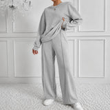 Estelle™ Premium-Sweatshirt-Set mit Palazzo-Hose in Hellgrau