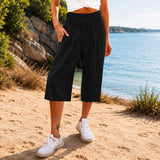 Rosetta™ Culotte aus Baumwoll-Leinen mit Elegantem Kräuselbund in Schwarz