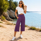 Rosetta™ Culotte aus Baumwoll-Leinen mit Elegantem Kräuselbund in Lila