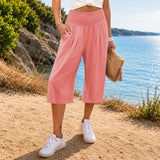 Rosetta™ Culotte aus Baumwoll-Leinen mit Elegantem Kräuselbund in Hellrosa