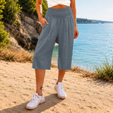 Rosetta™ Culotte aus Baumwoll-Leinen mit Elegantem Kräuselbund in Grau