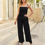 Charlotte | Weites Bein Gesmoktes Oberteil Jumpsuit in Schwarz