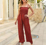 Charlotte | Weites Bein Gesmoktes Oberteil Jumpsuit in Rot