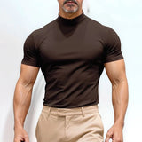 St. Moritz™ T-Shirt mit hohem Kragen und klarem Design / Raffinierter Minimalismus für Herren mit Ausstrahlung! in Braun