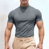 St. Moritz™ T-Shirt mit hohem Kragen und klarem Design / Raffinierter Minimalismus für Herren mit Ausstrahlung! in Grau