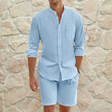Riviera Klassik™ Minimalistisches Set aus Baumwoll-Leinen-Mischung in Hellblau