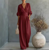 Aurore - Bequemer Jumpsuit Mit V-Ausschnitt in Burgund