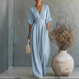 Aurore - Bequemer Jumpsuit Mit V-Ausschnitt in Blau
