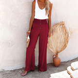 Julia | Damen Bequeme High-Waist Hosen mit weitem Bein in Weinrot