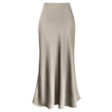 Elysia | Mode Langer glänzender Satin-Rock in Champagne