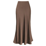 Elysia | Mode Langer glänzender Satin-Rock in Kaffee