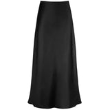 Elysia | Mode Langer glänzender Satin-Rock in Schwarz