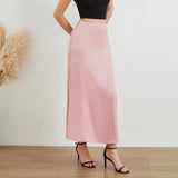 Elysia | Mode Langer glänzender Satin-Rock in Rosa