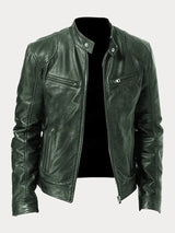Nicole | Damen Stylische Streetwear Moto Lederjacke in Grün