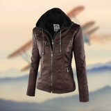 Natascha | Damen Slim Fit Lederjacke mit Reißverschluss in Braun