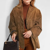 Pauline | Damen Urban Style Locker Sitzende Lederjacke in Braun