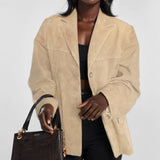 Pauline | Damen Urban Style Locker Sitzende Lederjacke in Beige