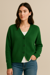 Sandra | Damen Freizeit Cardigan Mit Knopfleiste in Dunkelgrün
