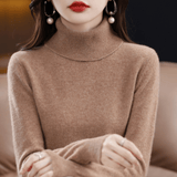 Elfriede | Damen Klassischer Warmer Strickpullover mit Rollkragen in Braun