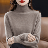 Elfriede | Damen Klassischer Warmer Strickpullover mit Rollkragen in Taupe