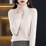 Elfriede | Damen Klassischer Warmer Strickpullover mit Rollkragen in Creme